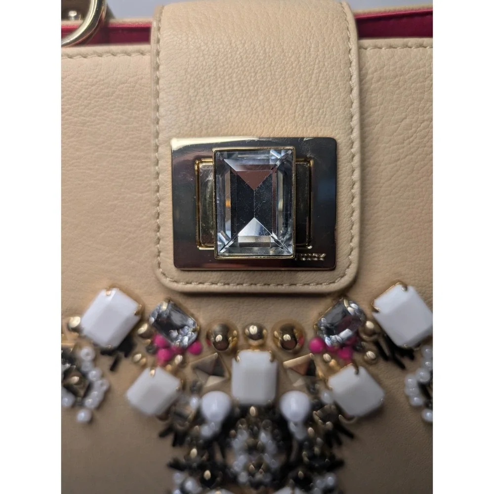 Juicy Couture Freya Genuine Leather Satchel Bejeweled Cream Gold NWT‎ Dust Bag